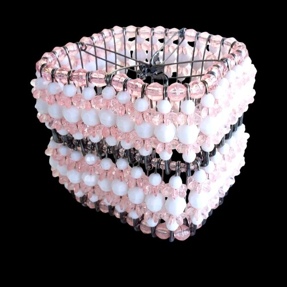 Safety Pin Art Beaded Pink White Small Lamp Shade or Thing - Picture 3 of 8